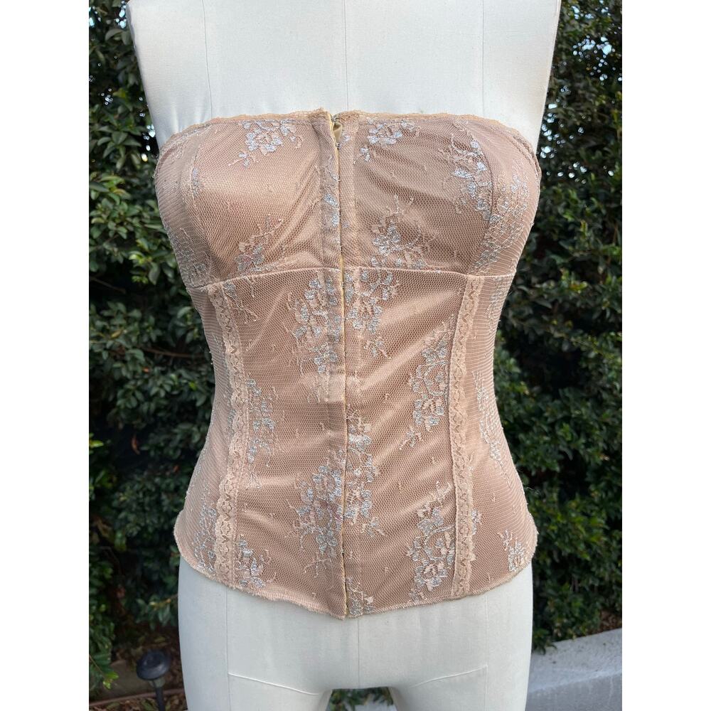 Y2K Hourglass Nude Brown Gold Lace Strapless Corset Small - Picture 11 of 12
